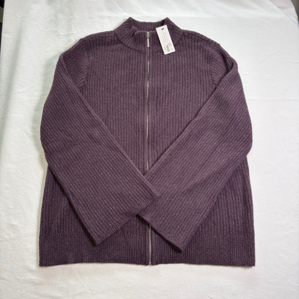 LIVI Lane Bryant, Sparkly, Festive, Zip Up Sweater, Purple, 14/16, MSRP $79.95